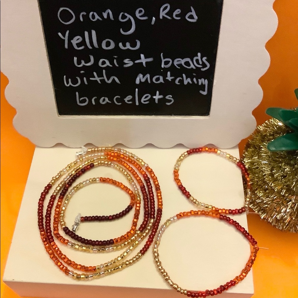 Plus Size 43” Waist beads and matching bracelets.